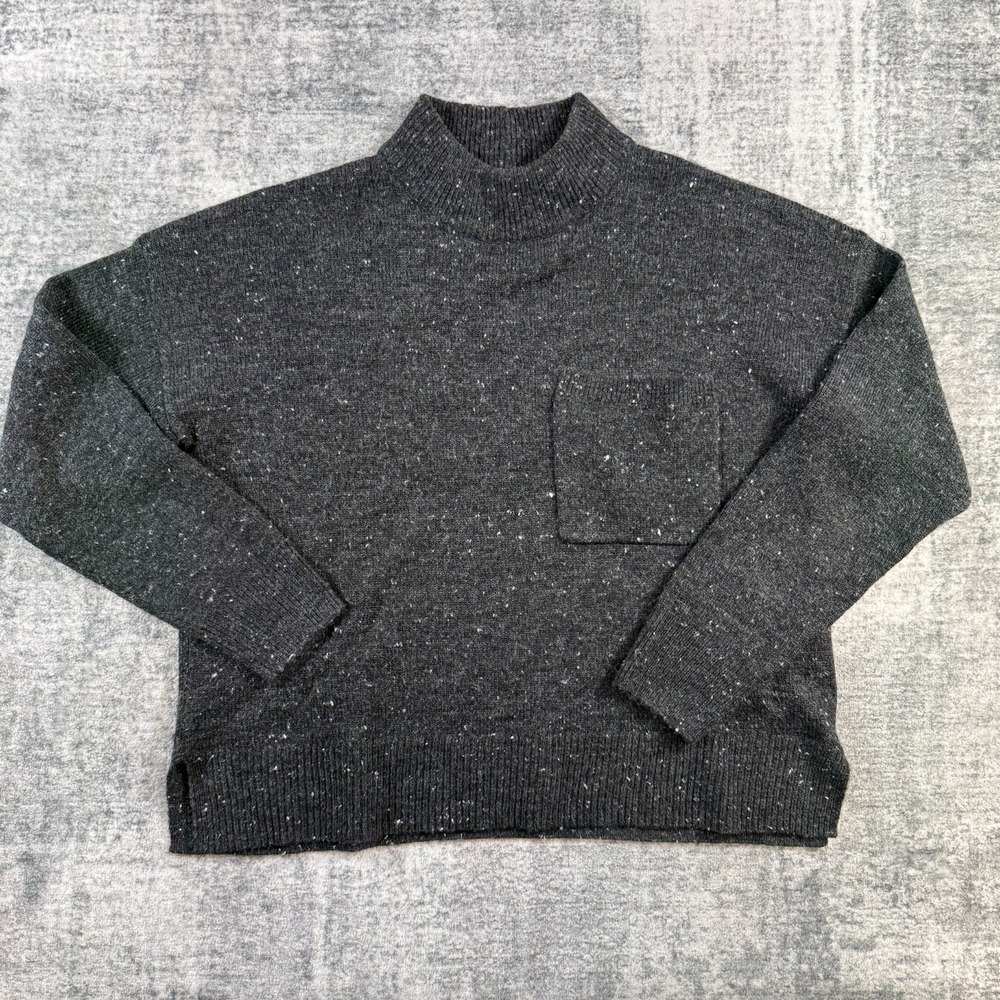 Madewell Sweater Womens Medium Charcoal Donegal Flecked Wool Mock Neck Pocket